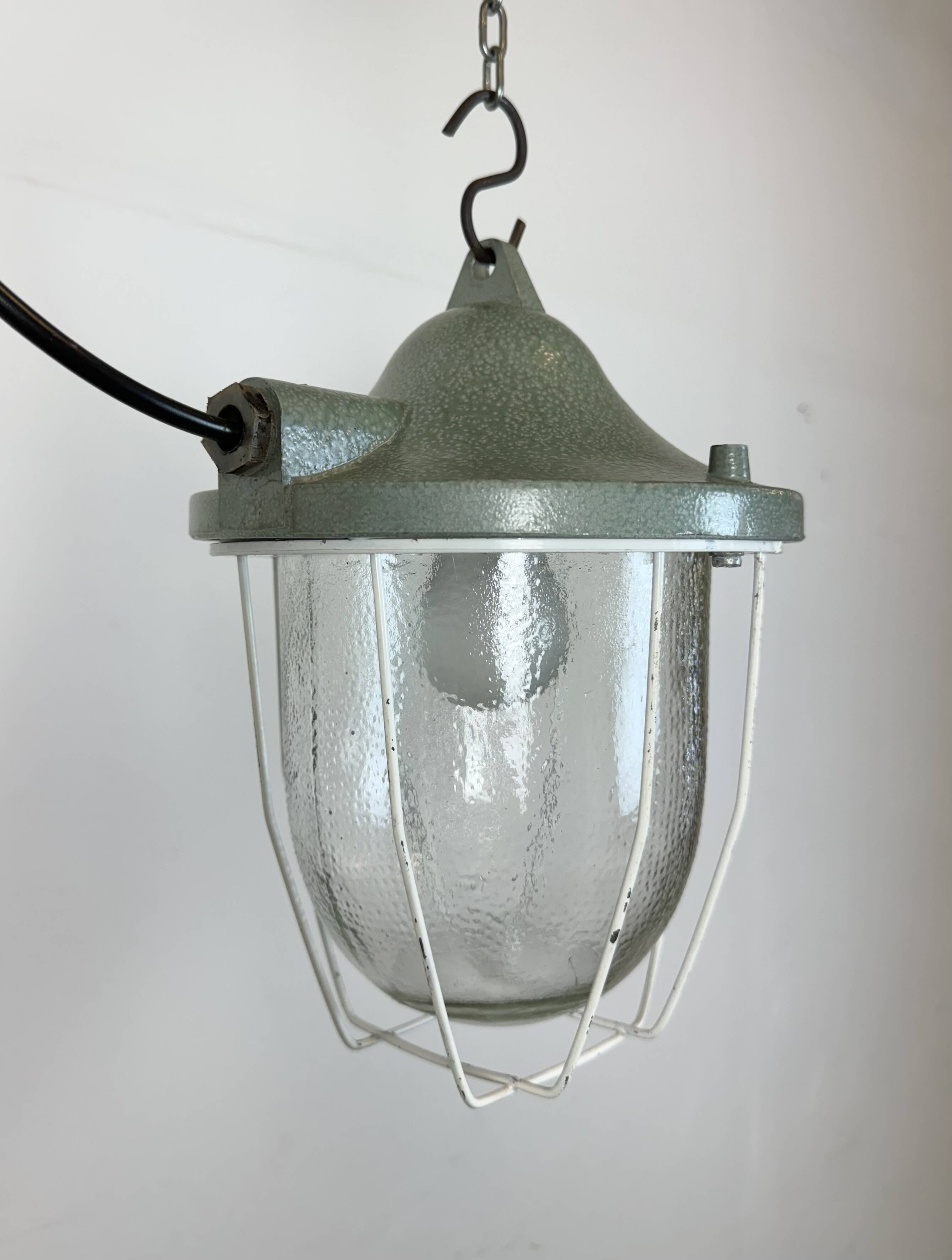 Green Industrial Bunker Cage Light from Polam Gdansk, 1970s