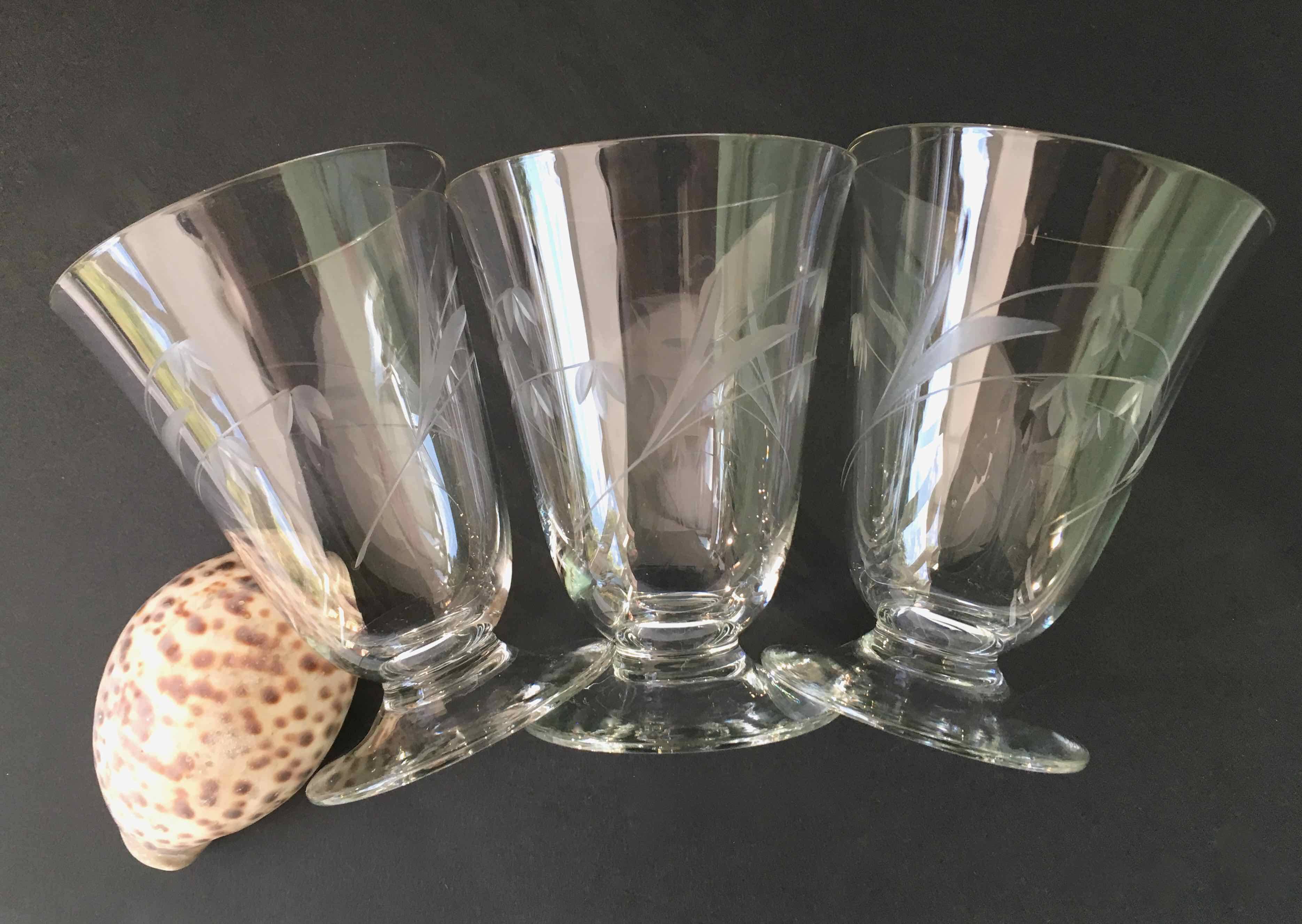 6 wine glasses carved with lily of the valley sprigs