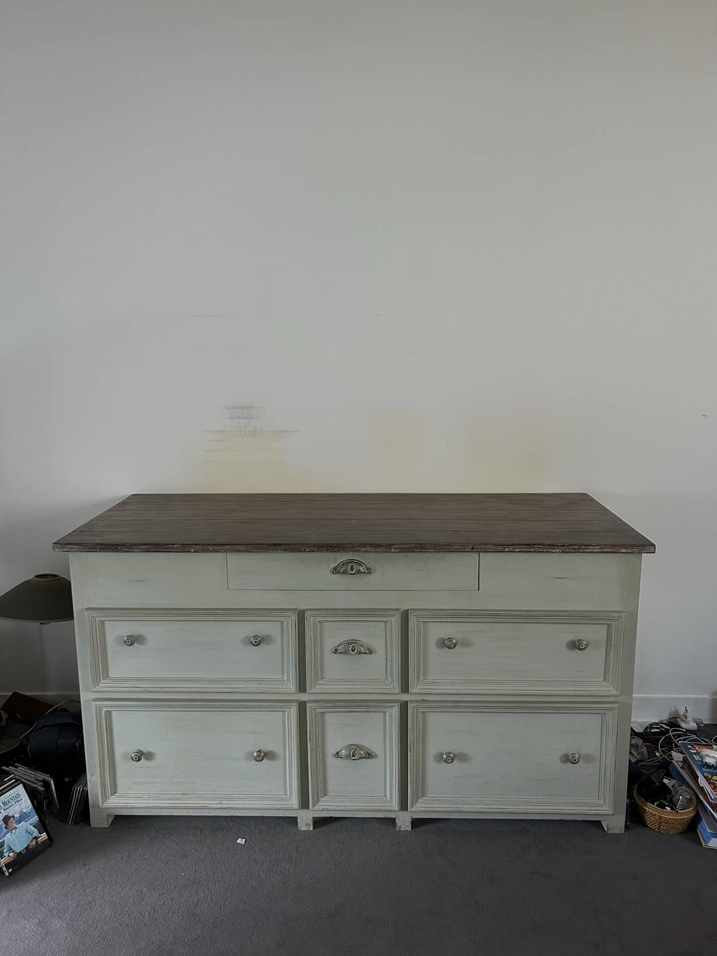Commode blanc d’ivoire - 160x65cm - gris vert