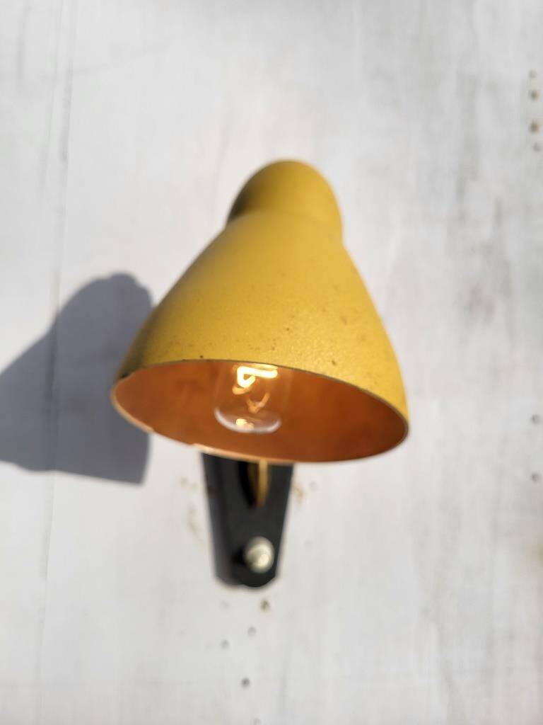 Yellow adjustable casserole wall light 1950