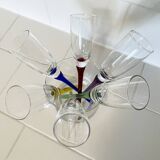 Set of 6 Vintage Champagne Flutes with Stand, German Handblown Glass