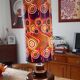 Vintage lamp of the years 70 faience and plasticized fabrics