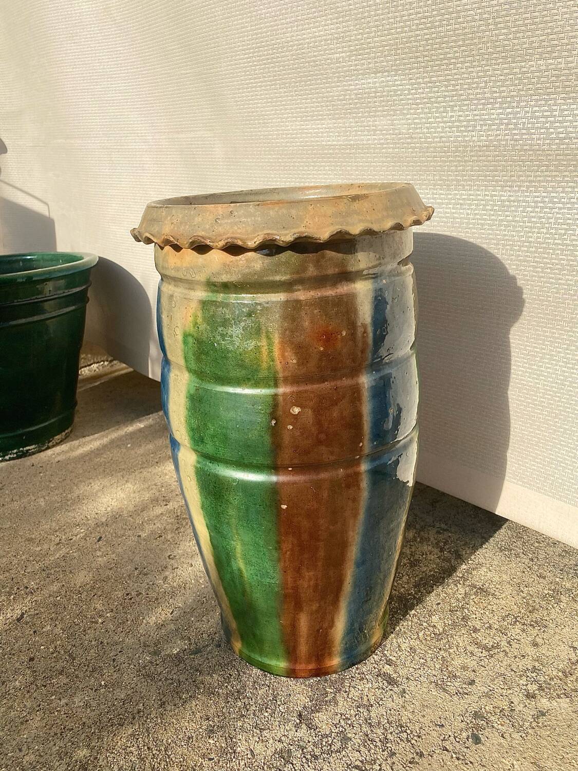 Large ancient glazed terracotta vase from southern France.
