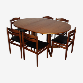 Ensemble table à manger et 6 chaises Danoises en teck des années 1960