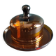 French vintage amber glass cheese dish