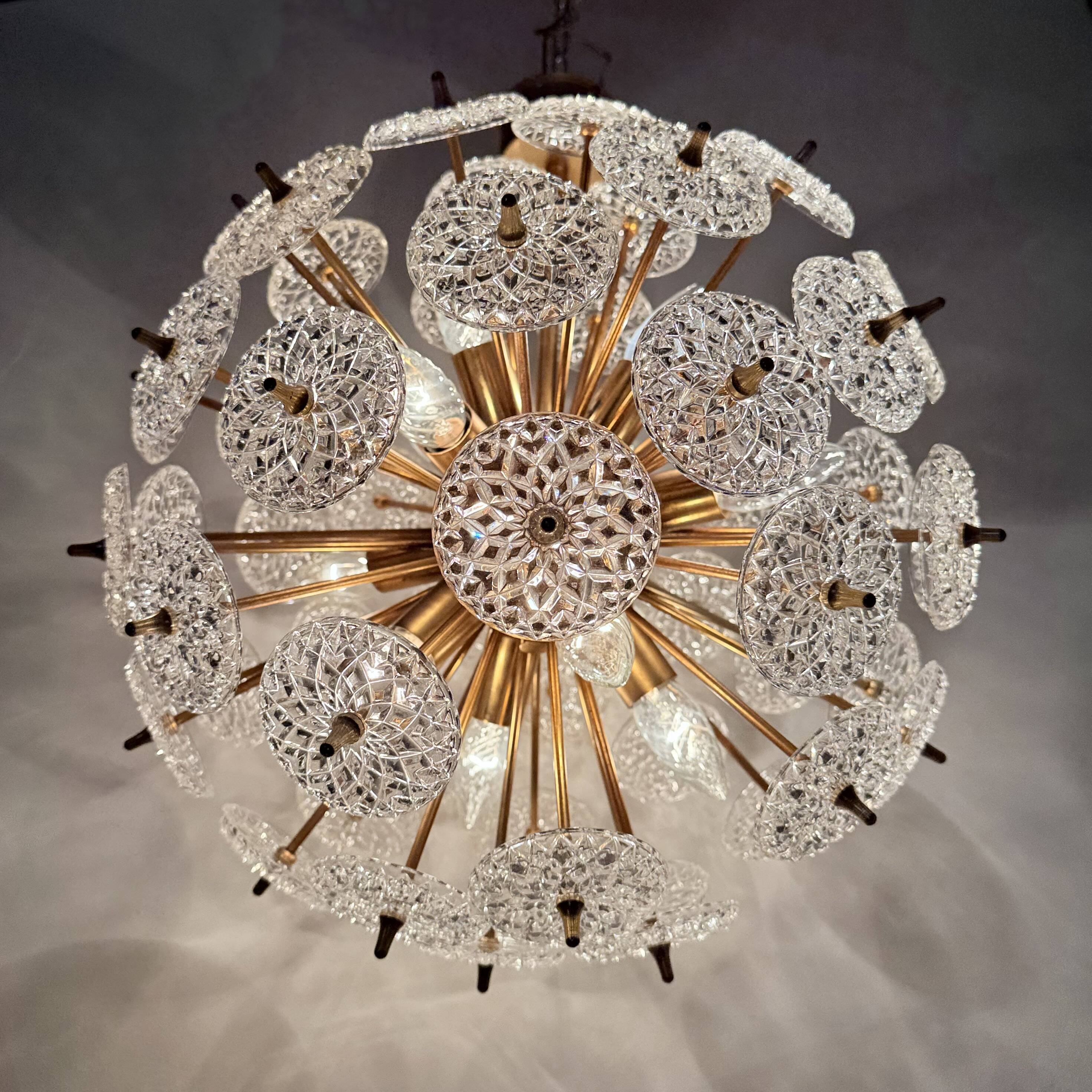 Val Saint Lambert crystal sputnik gold chandelier , 1960’s