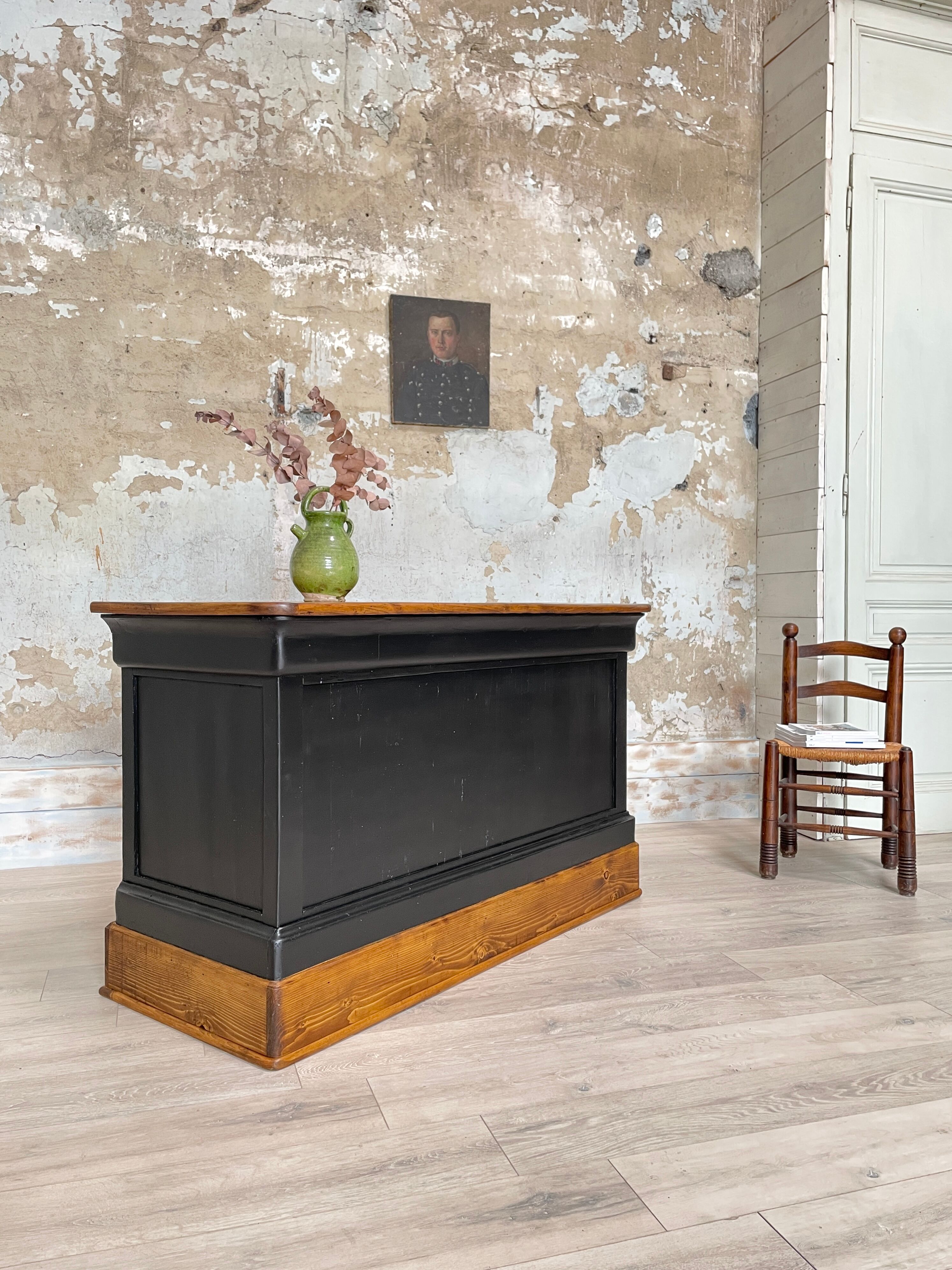 Solid wood box counter.