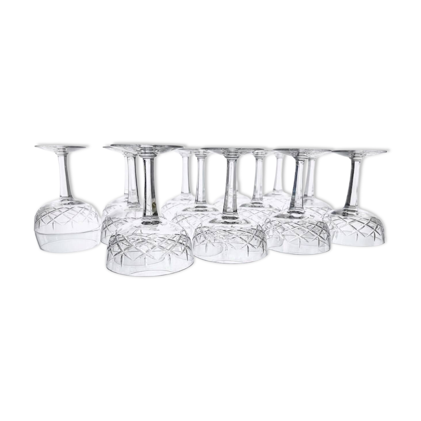 Cut crystal champagne coupes from the 1950s.
