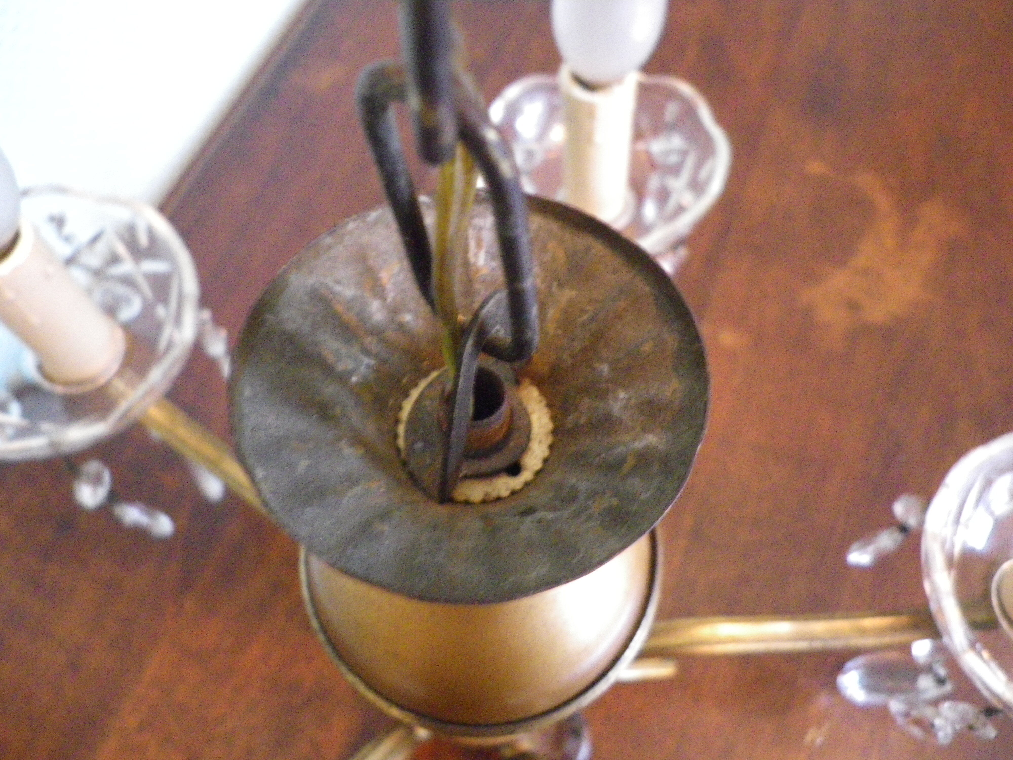 Suspension 5 lights, gold metal, glass cups with glass grapevines