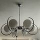 Art Deco chandelier with 6 lights in opaline glass and chrome metal.