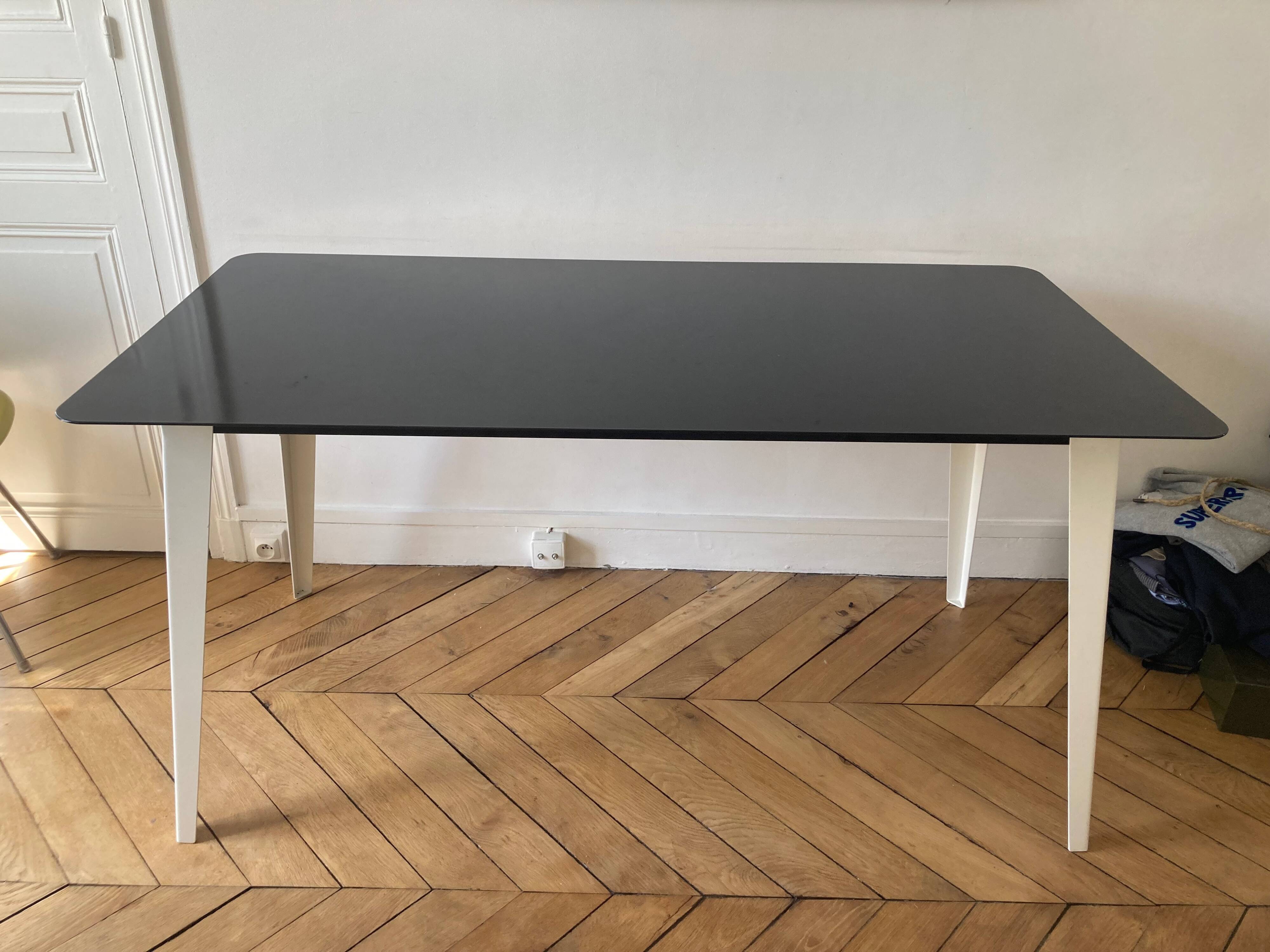 Black and white powder-coated metal dining table - Prouvé style