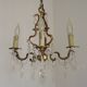 French Antique Art Nouveau 4 Light 3 Side Brass Crystal Cage Chandelier