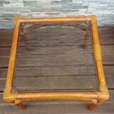 Vintage smoked glass wicker tray coffee table