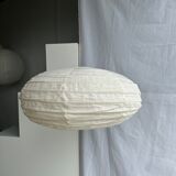 Suspension in rattan and natural japanese linen lantern shape h70 d50