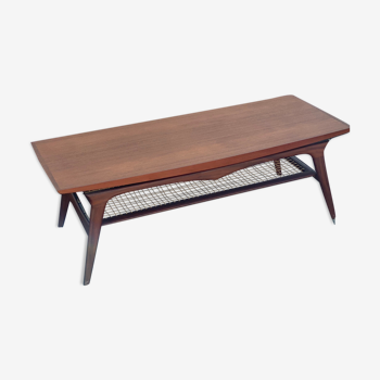 Table basse en teck et ratan par Louis Van Teeffelen années 1960