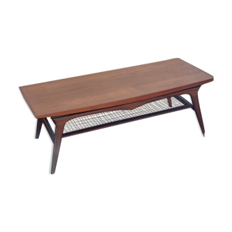 Table basse en teck et ratan par Louis Van Teeffelen années 1960