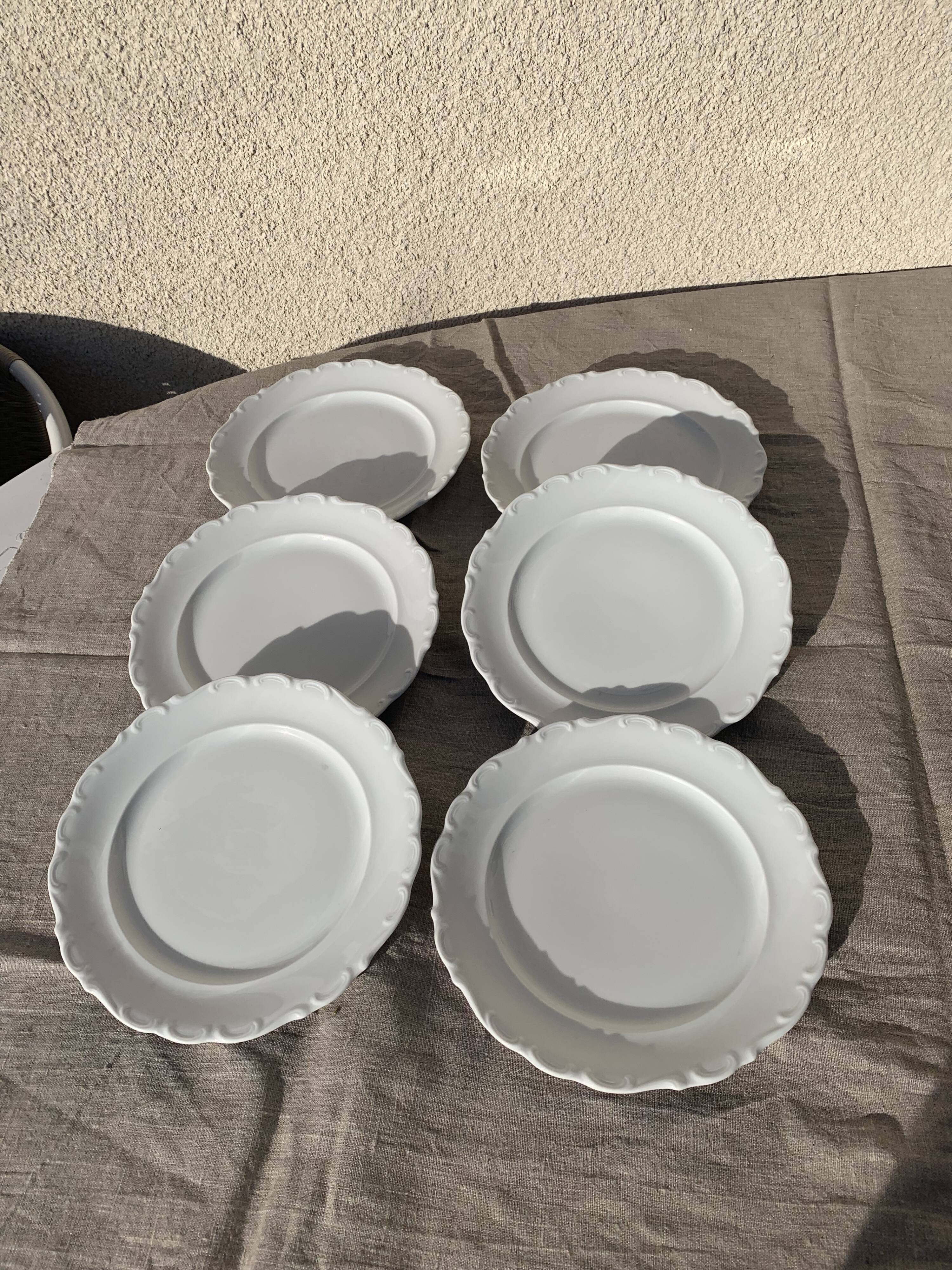 6 flat plates in white earthenware edge scalloon scalloon schumann arzberg germany vintage