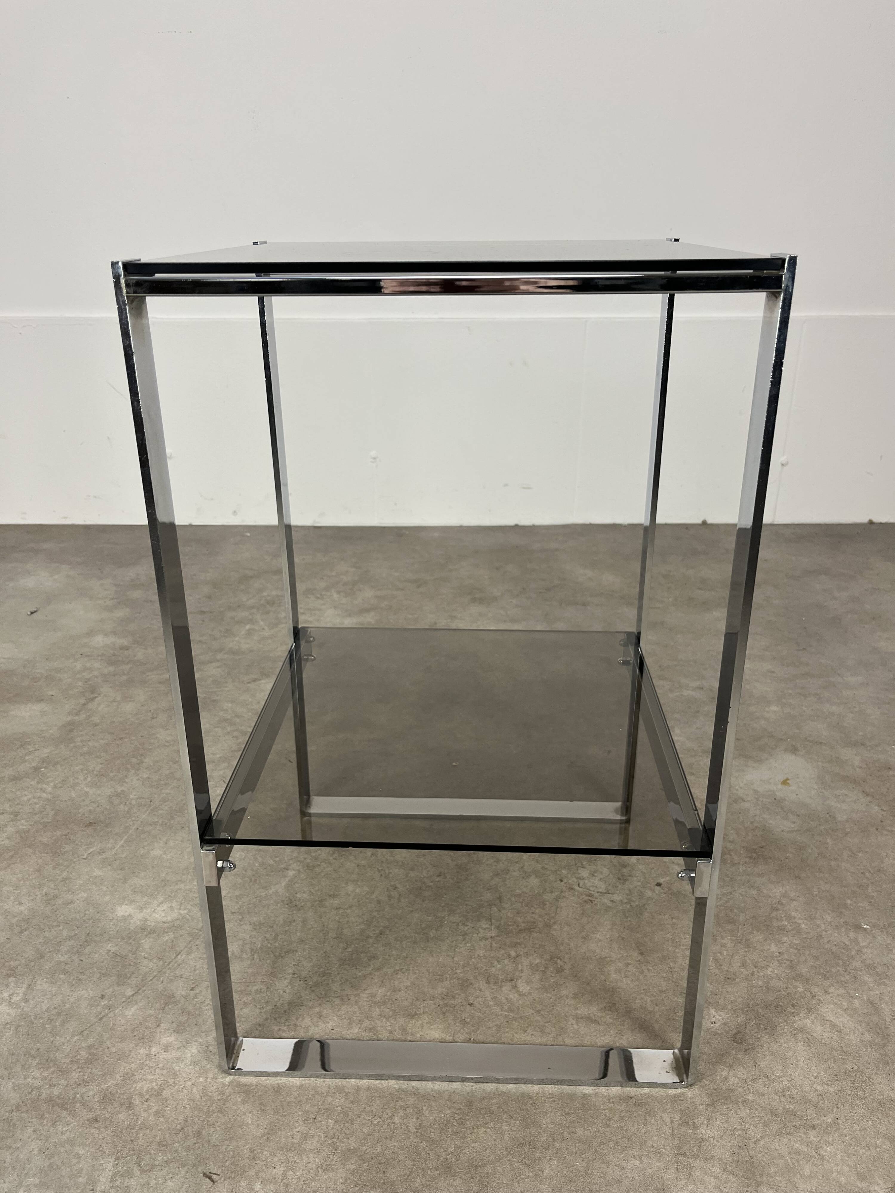 Chrome metal and smoked glass side table, 70s, side table