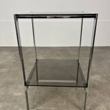 Chrome metal and smoked glass side table, 70s, side table