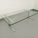 Vintage coffee table in transparent glass and cast aluminum from the 70s