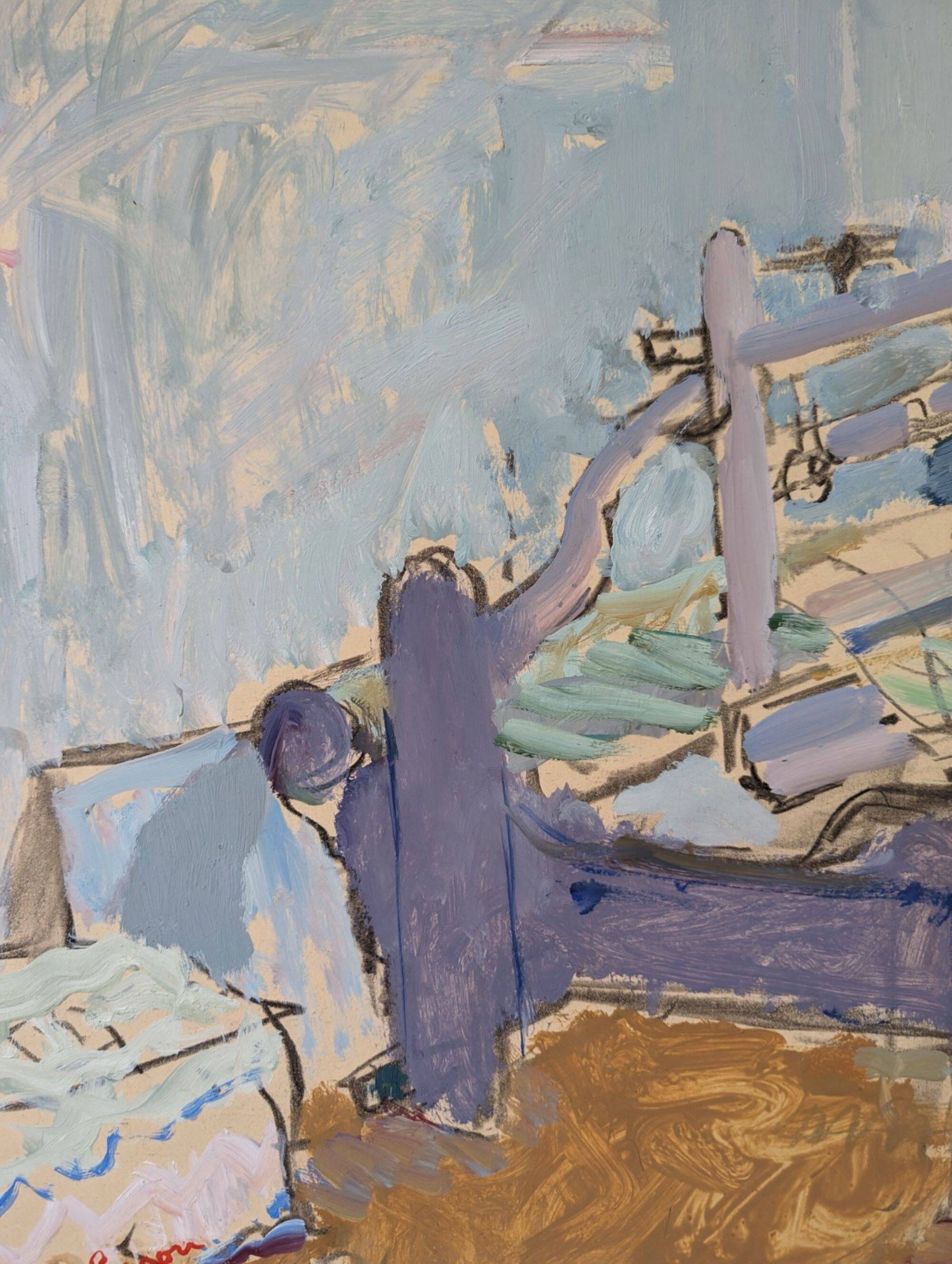 Mid-Century Modern "The Loom" Vintage Swedish Oil Painting, Figure in an Interior