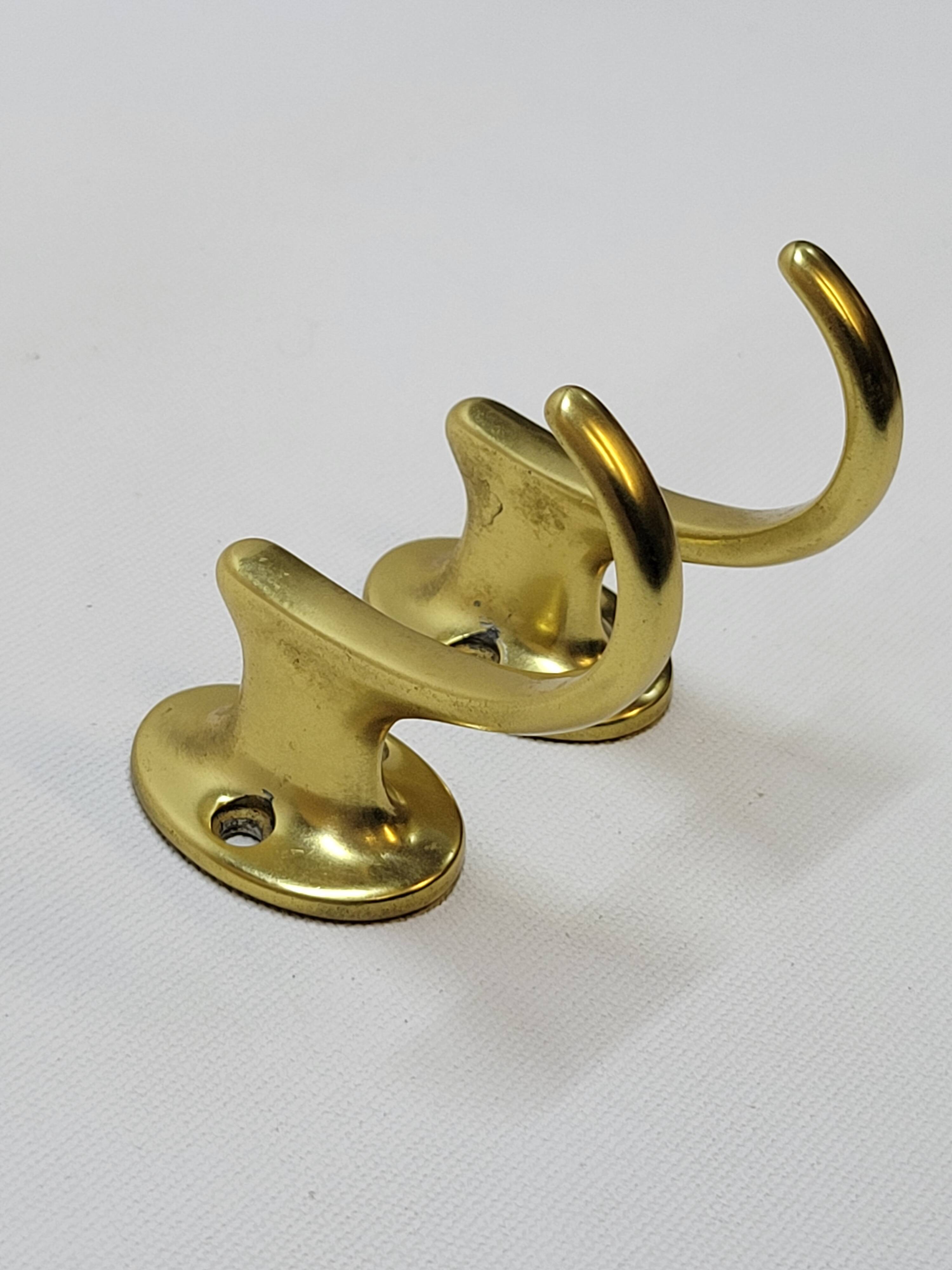 Gold-Colored Anodized Aluminum Coat Hooks, 1950s, Set of 2