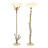 2 x floor lamp / botanic / floral metal decoration / 1970s
