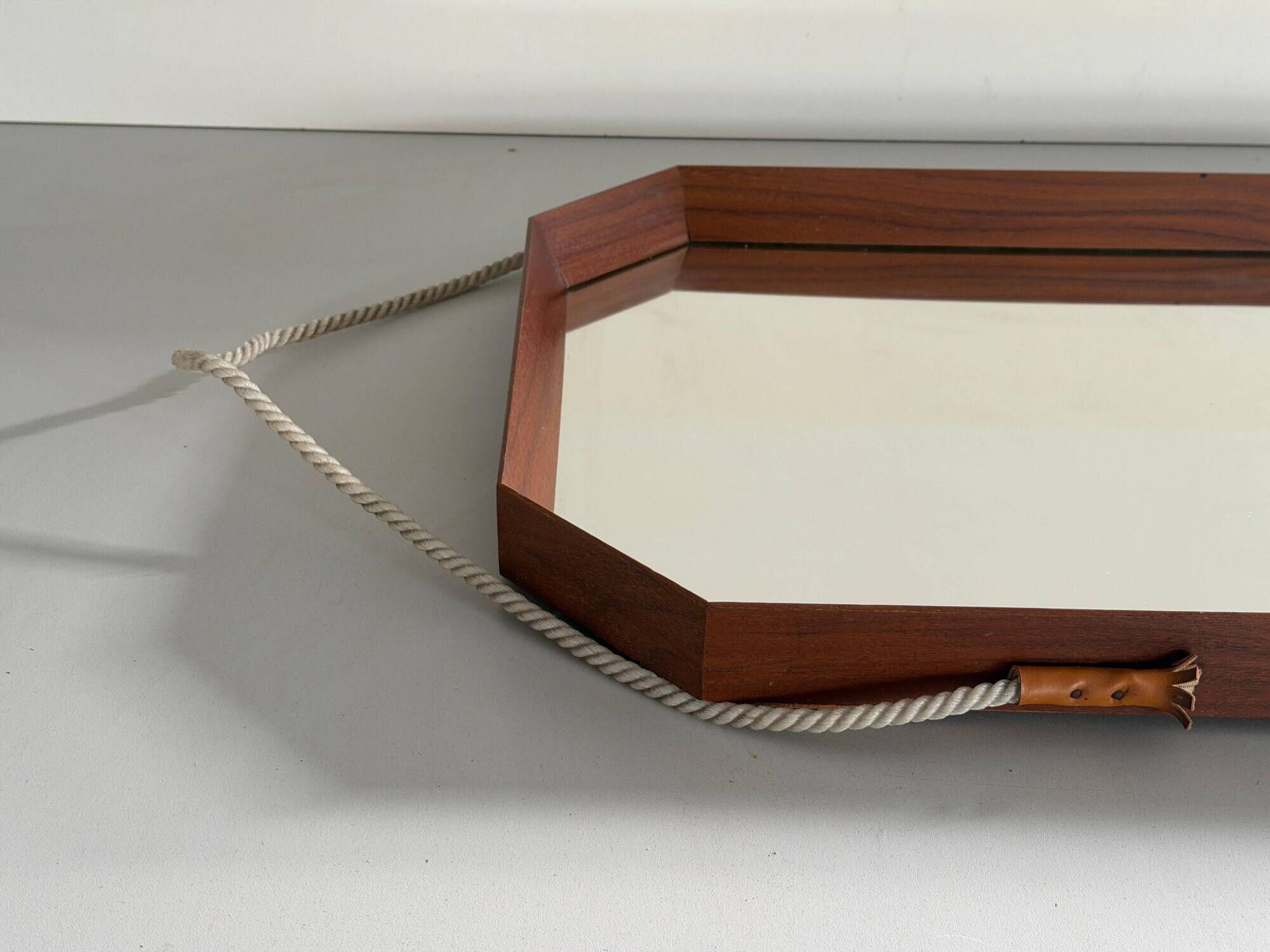 Mid-century rectangular wall mirror in teak, 1960, Italy