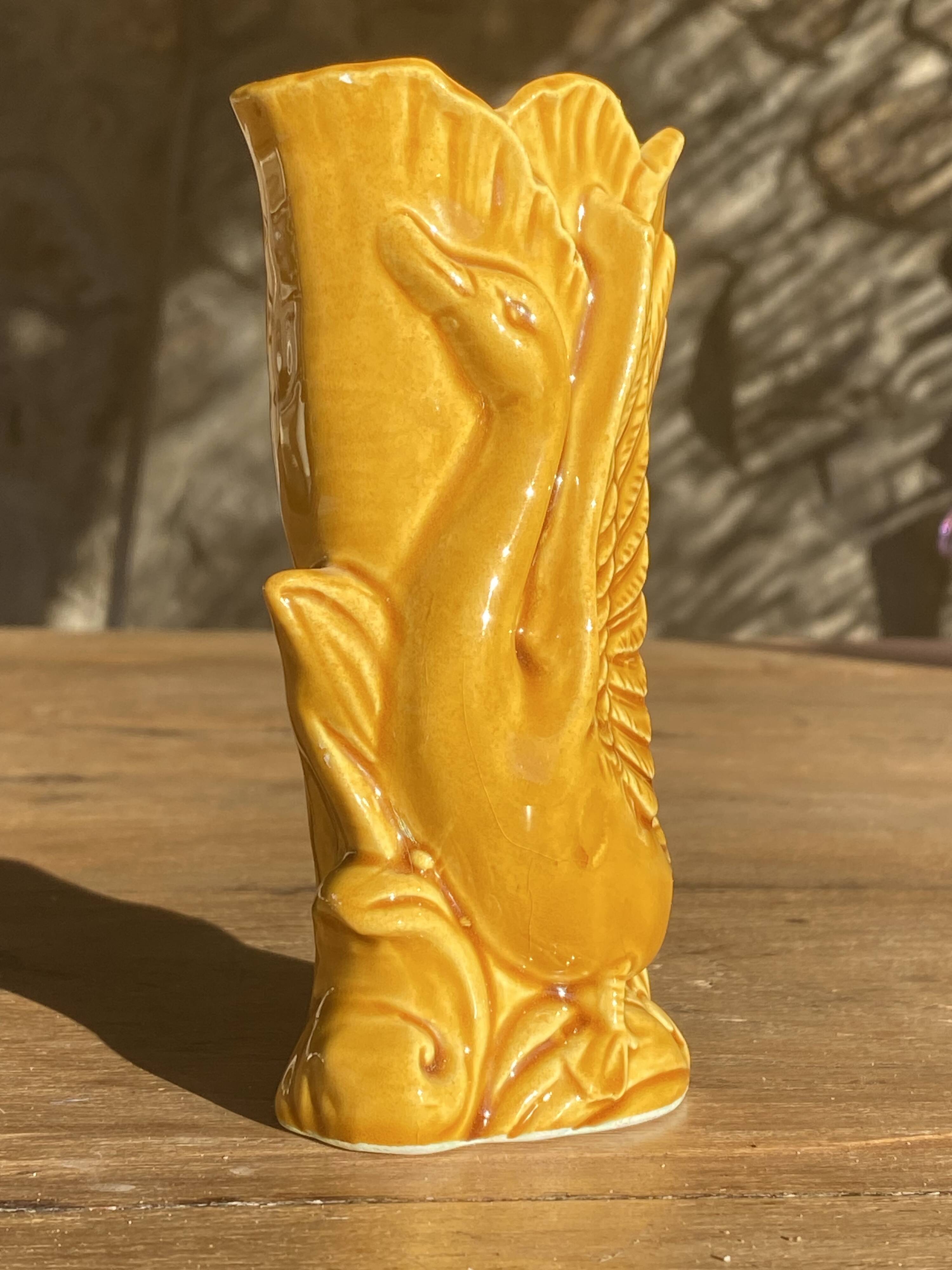 Japanese ceramic vase with swan decor