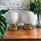 Set of two white opaline ball wall lights