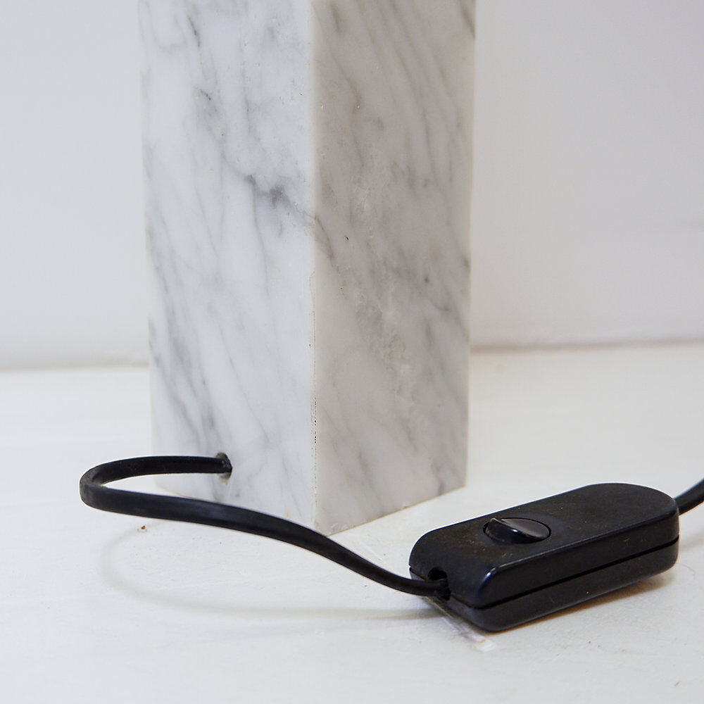 Vintage marble table lamp with new raffia shade.