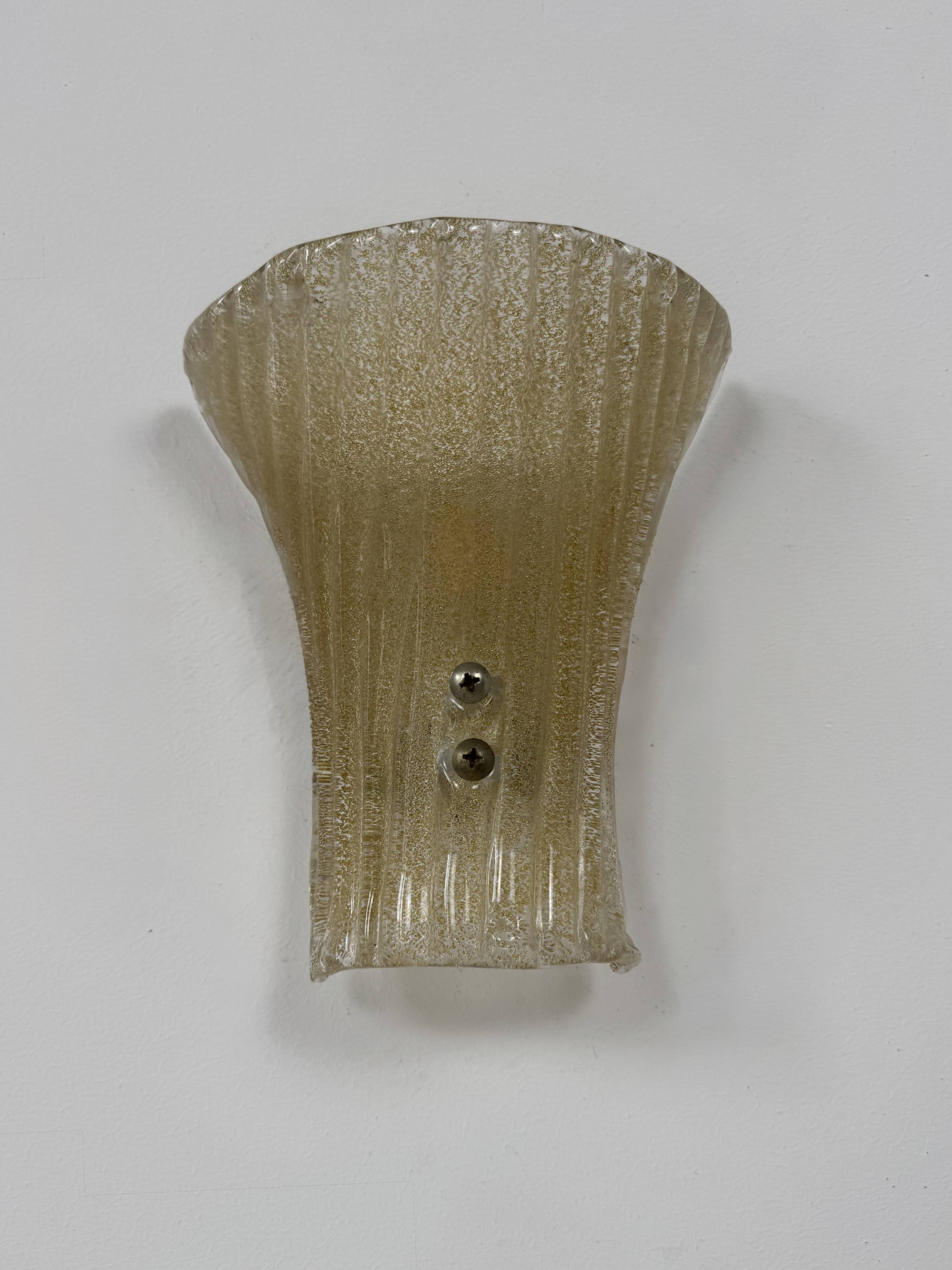 Pair of vintage Murano glass wall lights, pressed moulded, Italy, 1980.