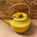 Antique michael lax teapot for copco yellow enameled metal + wooden handle #b274