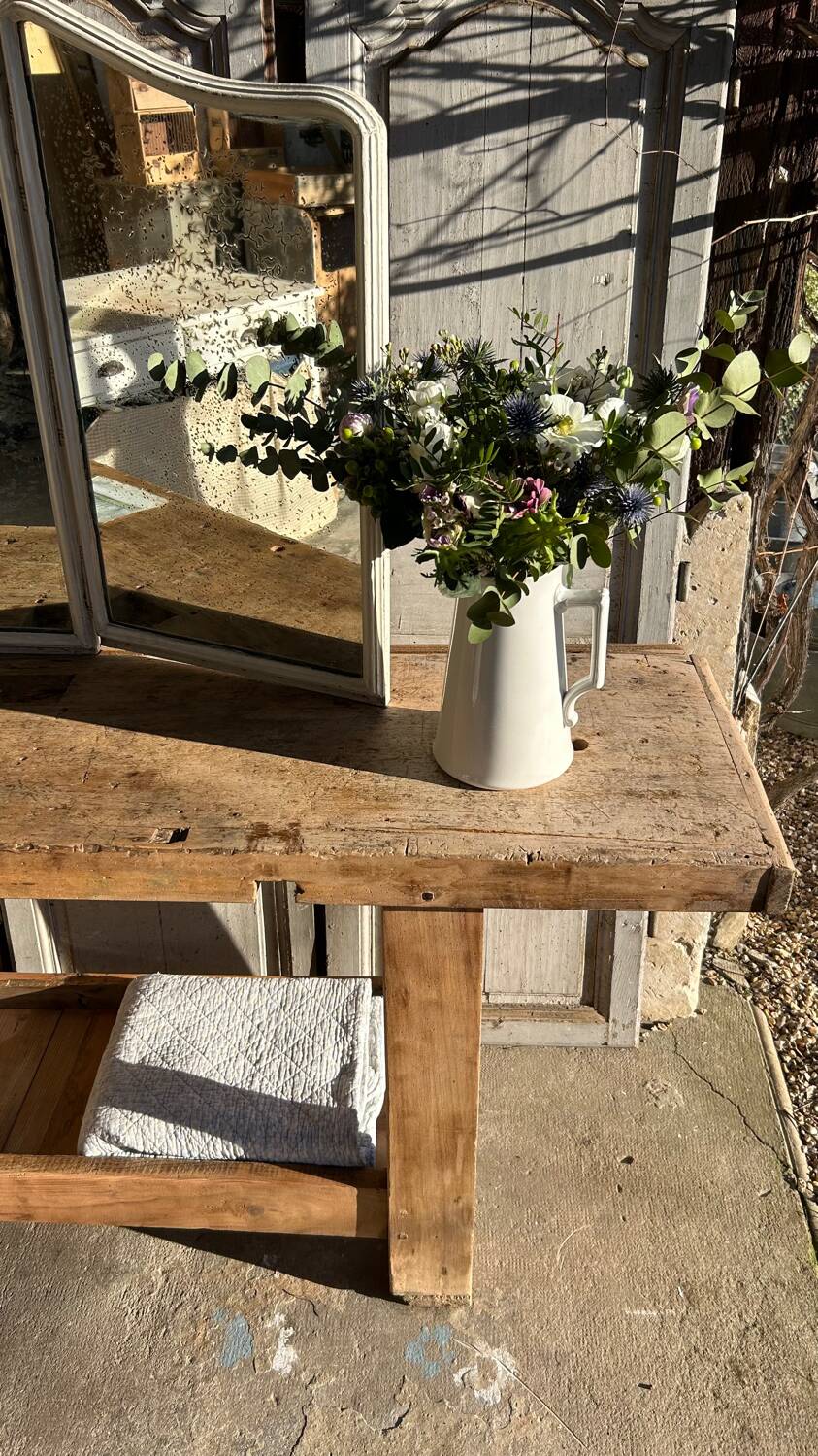 Large raw solid wood workbench