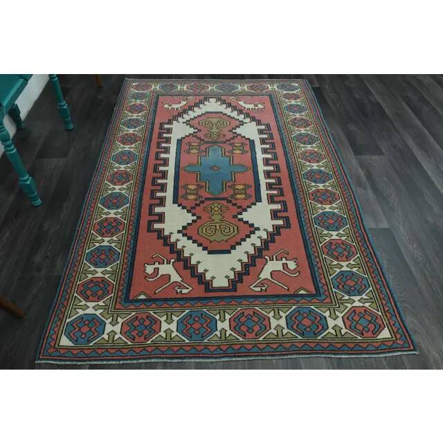 1970s Vintage Turkish Oushak Handmade Wool Cotton Pink Area Rug 151x225