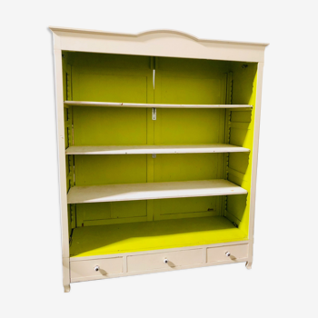 Armoire hollandaise avec 4 niveaux et 3 tiroirs, couleur: blanche et lemon