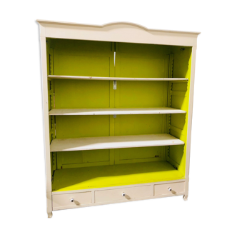 Armoire hollandaise avec 4 niveaux et 3 tiroirs, couleur: blanche et lemon