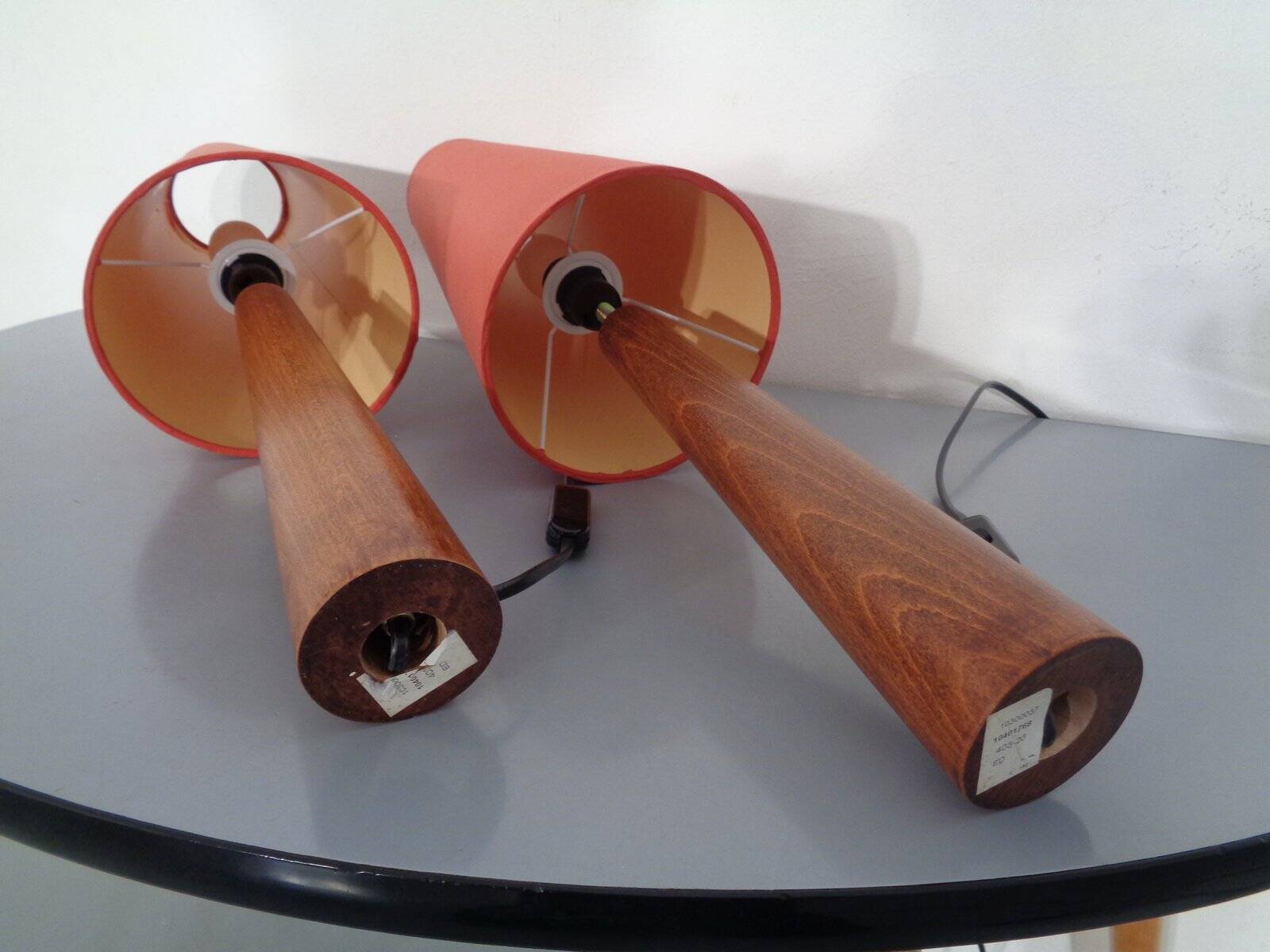 Mid-Century Filigree Danish Teak Table Lamps, 1950s, Set of 2