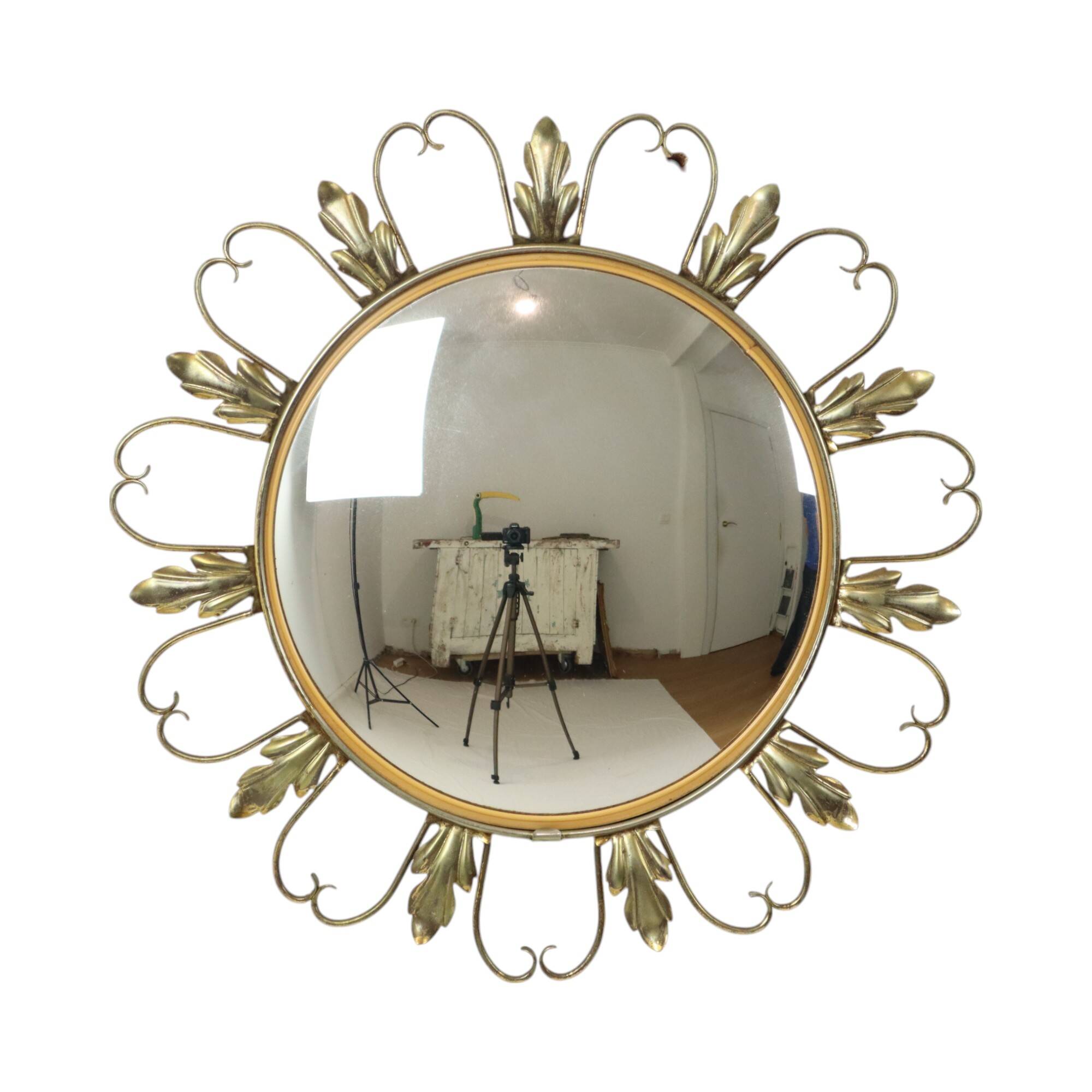Vintage Fish Eye Convex Mirror Sunburst Witch Mirror Deknudt 46cm