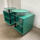 Ensemble de tables d'appoint / tables de chevet design vintage, vertes et noires, années 1980