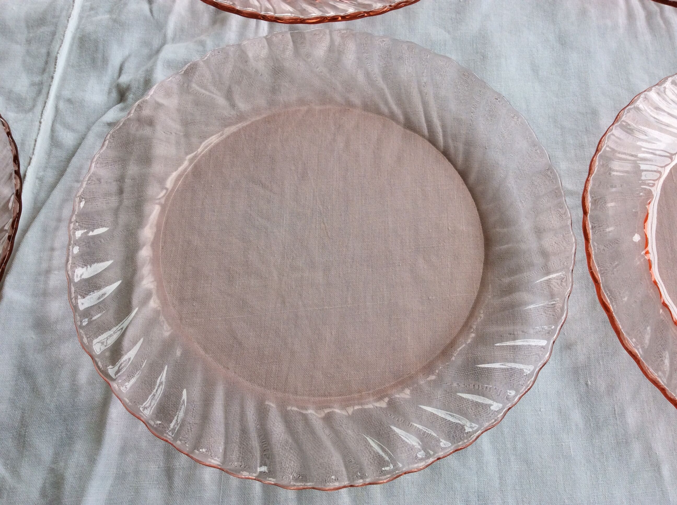 12 transparent pink vintage plates
