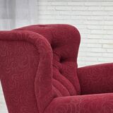 1950s, Danish relax armchair, red furniture fabric, ash wood legs.