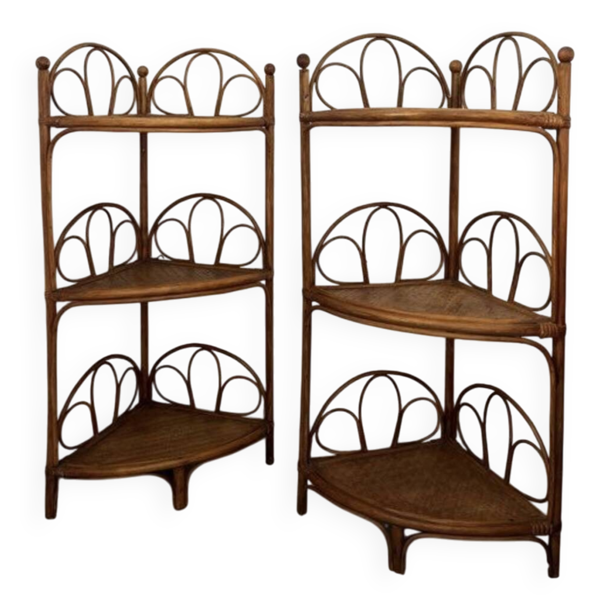 Corner bedside tables in rattan