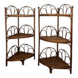 Corner bedside tables in rattan