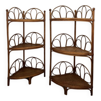 Corner bedside tables in rattan