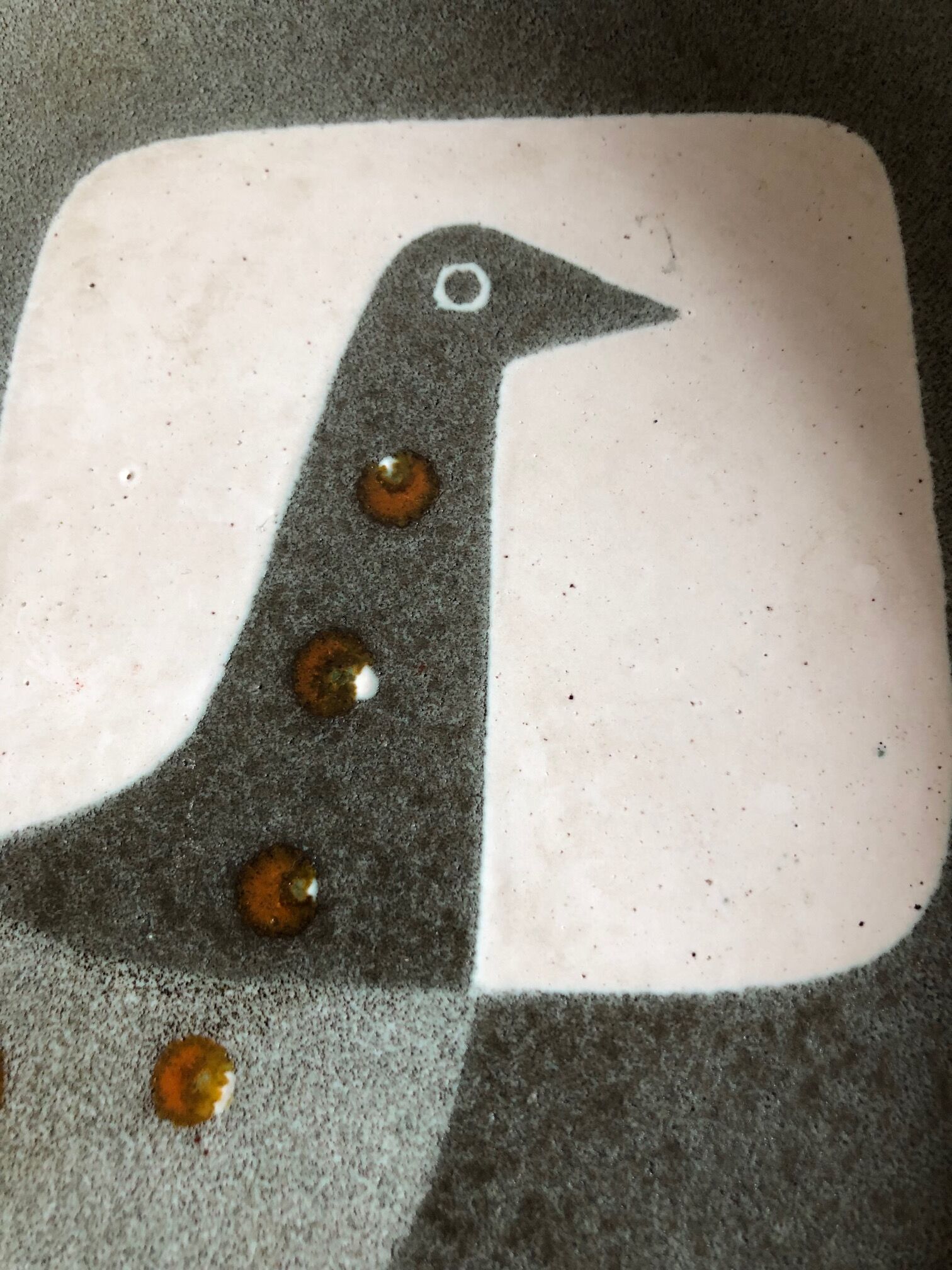 Jean Payen's earthenware dish (1928-2012) with stylized bird décor, 1957, very rare