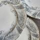6 flat plates Longwy in white and grey ironstone, "Saint Cloud" service.