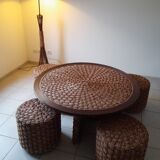 Coffee table and 4 vintage stools