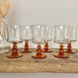 6 small vintage amber stemmed glasses
