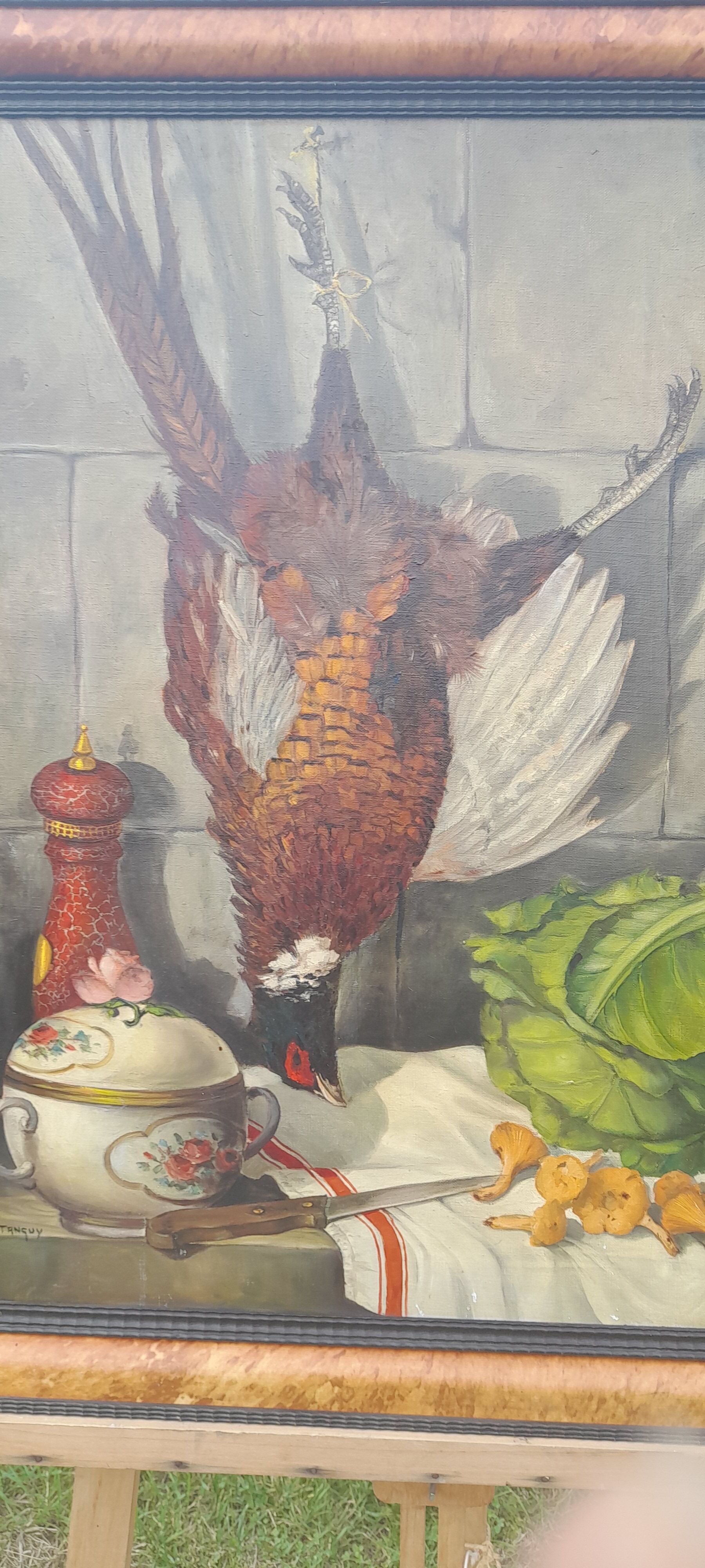 Oil on canvas framed The pheasant R. Tanguy 73 X 60 cm